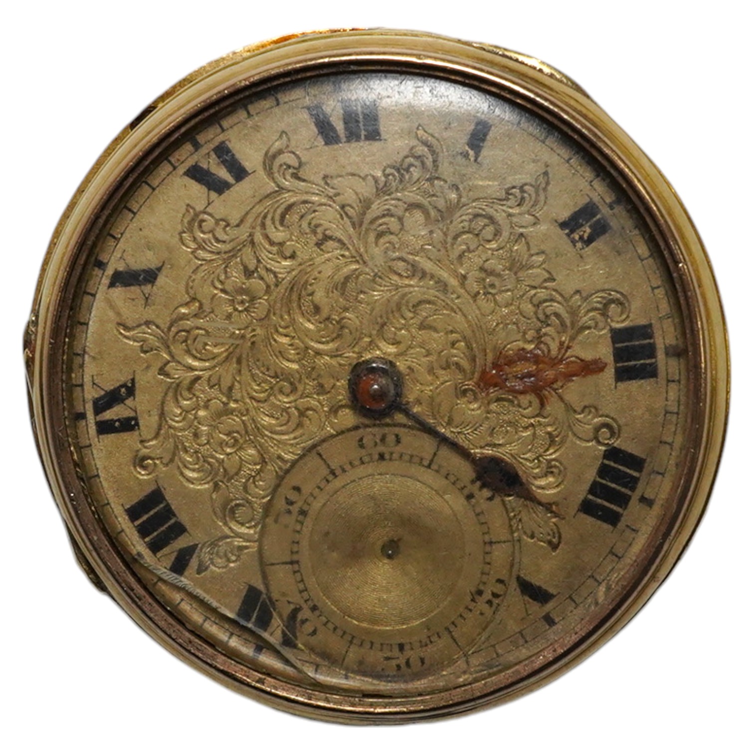 A late Victorian 18ct gold fob watch. Condition - poor